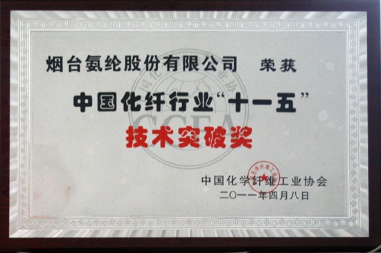 2011年，獲得中國化纖行業“十一五”技術突破獎。
