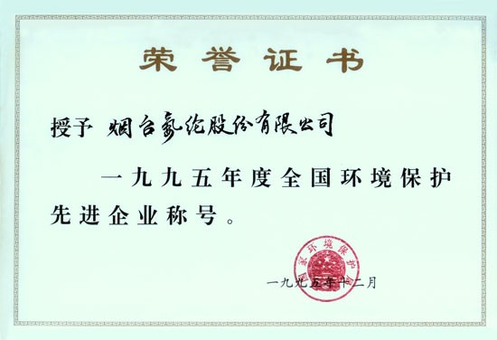 1995年，獲“全國環境保護先進企業”稱号。