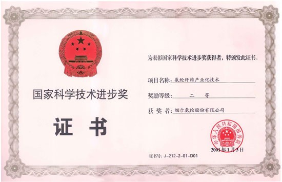 2001年，“氨綸纖維産業化技術”獲國家科技進步二等獎。